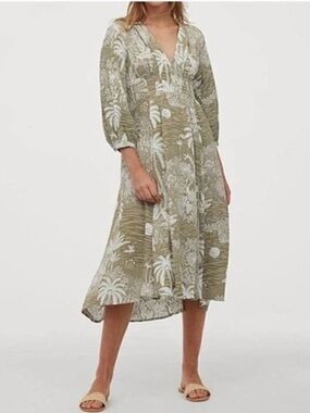 Tropical Leaf Print Maxi Dress